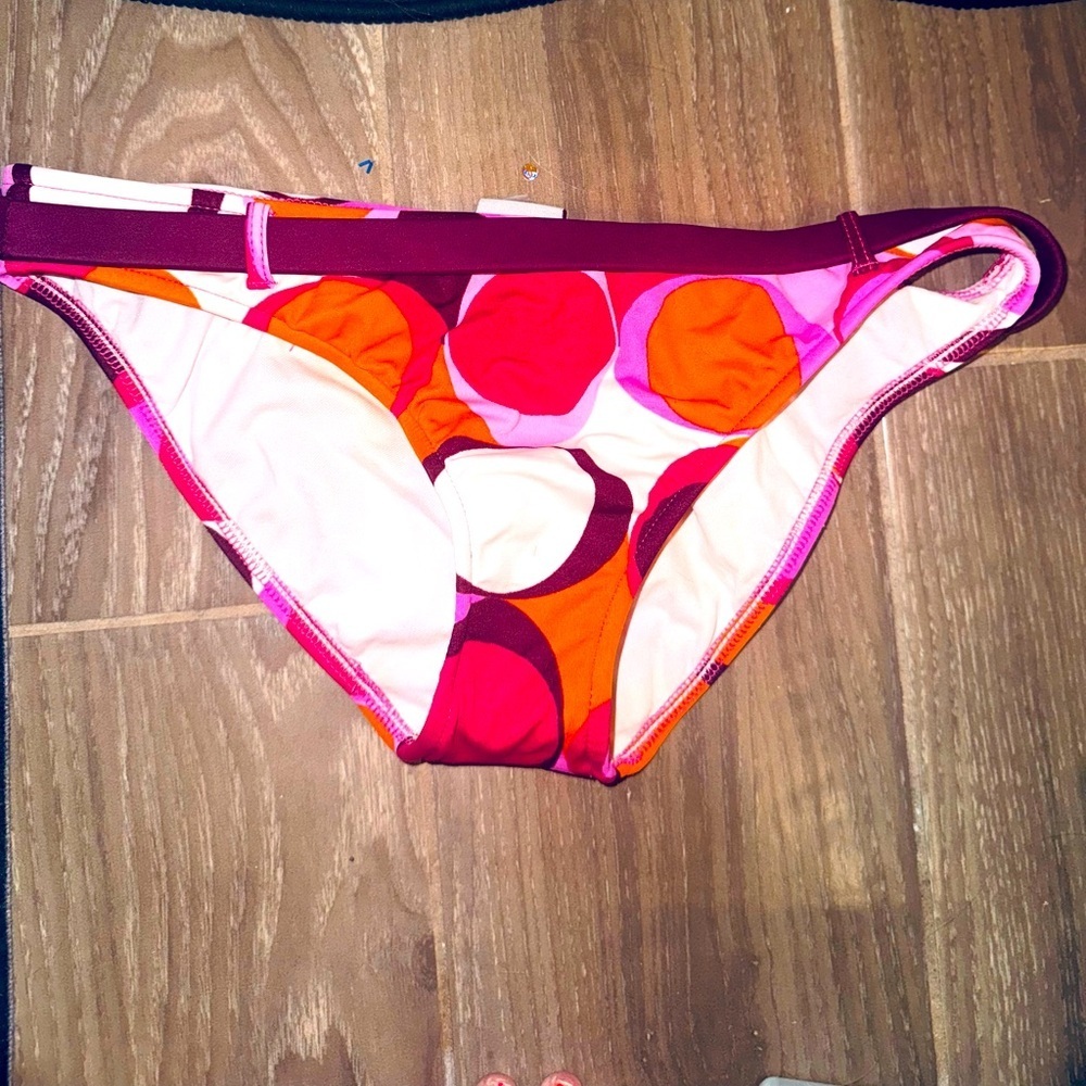 ROXY Bikini Bottom Sz L Pink/Purple/Orange Super Low Bottom With Logo/Belt